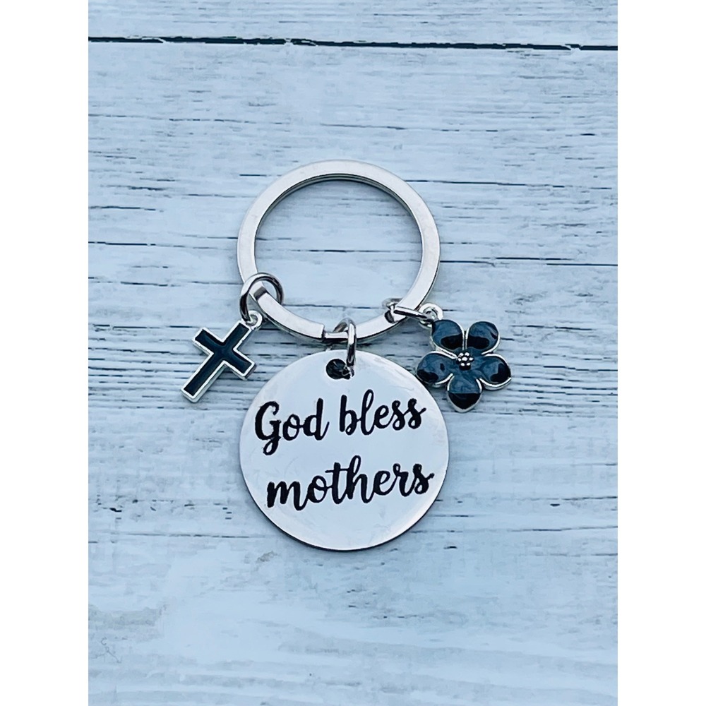 God Bless Mothers Keyring Black